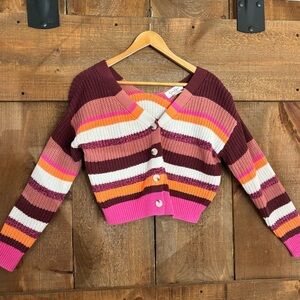 Jessica Simpson Pink and Orange Cardigan Sweater V-Neck Cropped